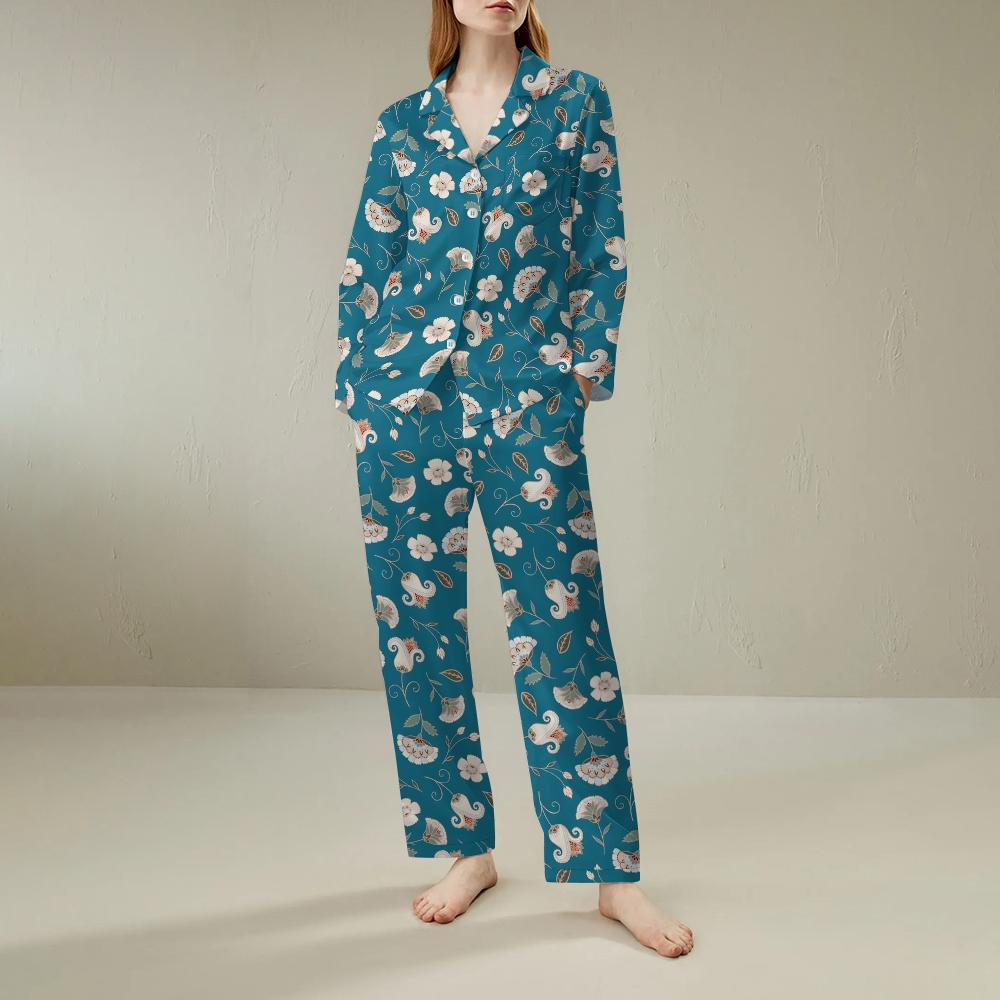 Japanese retro floral long sleeved shirt pajama set
