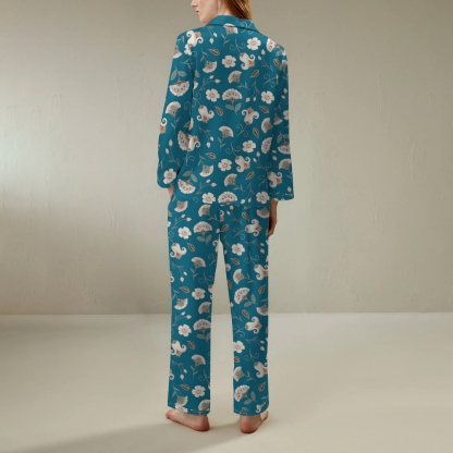 Japanese retro floral long sleeved shirt pajama set