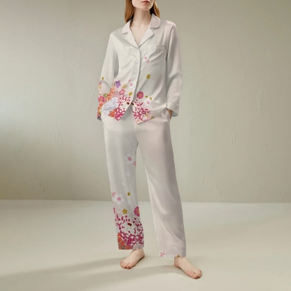 apanese retro floral long sleeved shirt pajama set