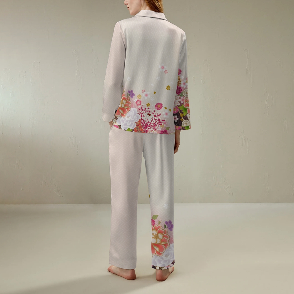 apanese retro floral long sleeved shirt pajama set