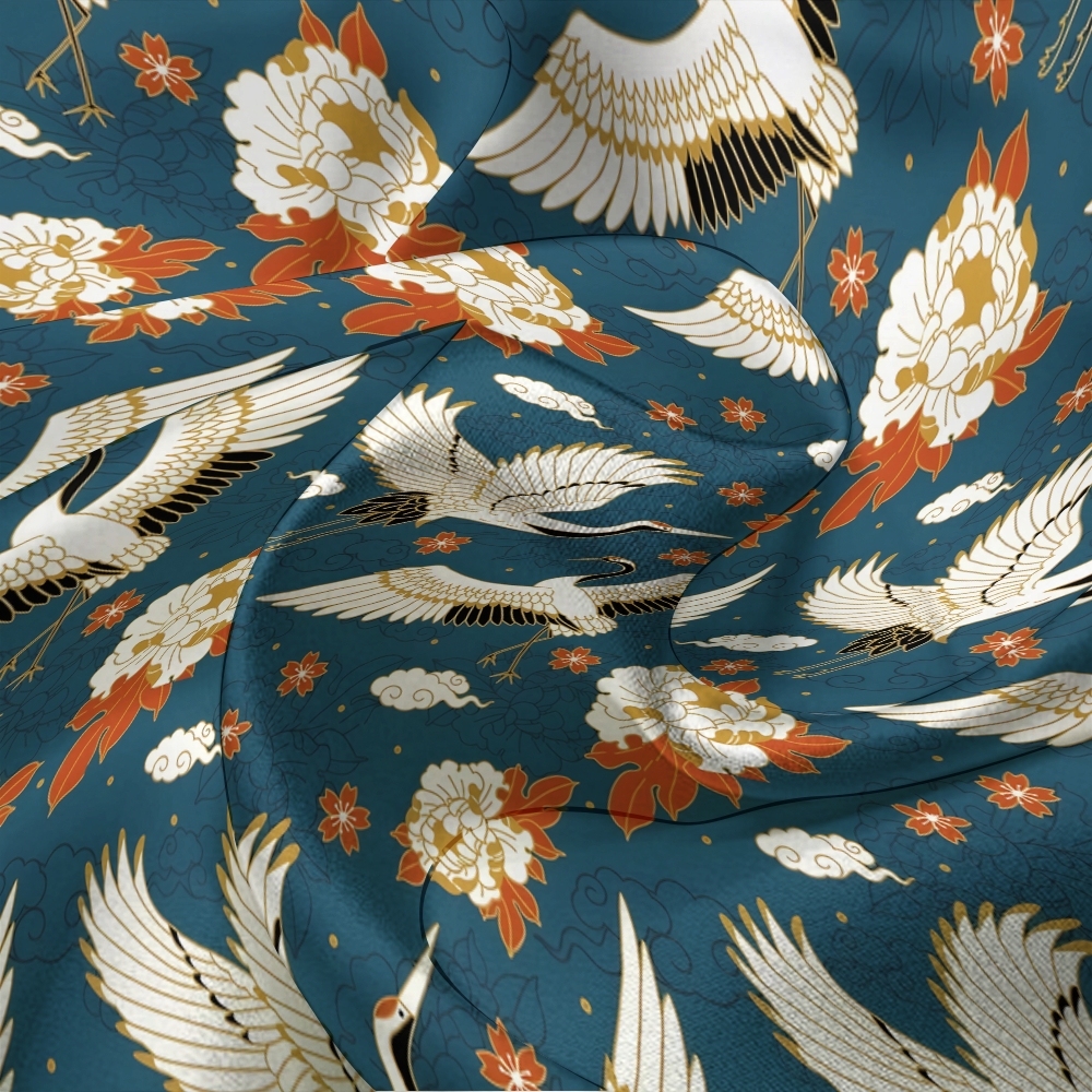 Japanese retro flying crane comfortable long sleeved shirt pajama set