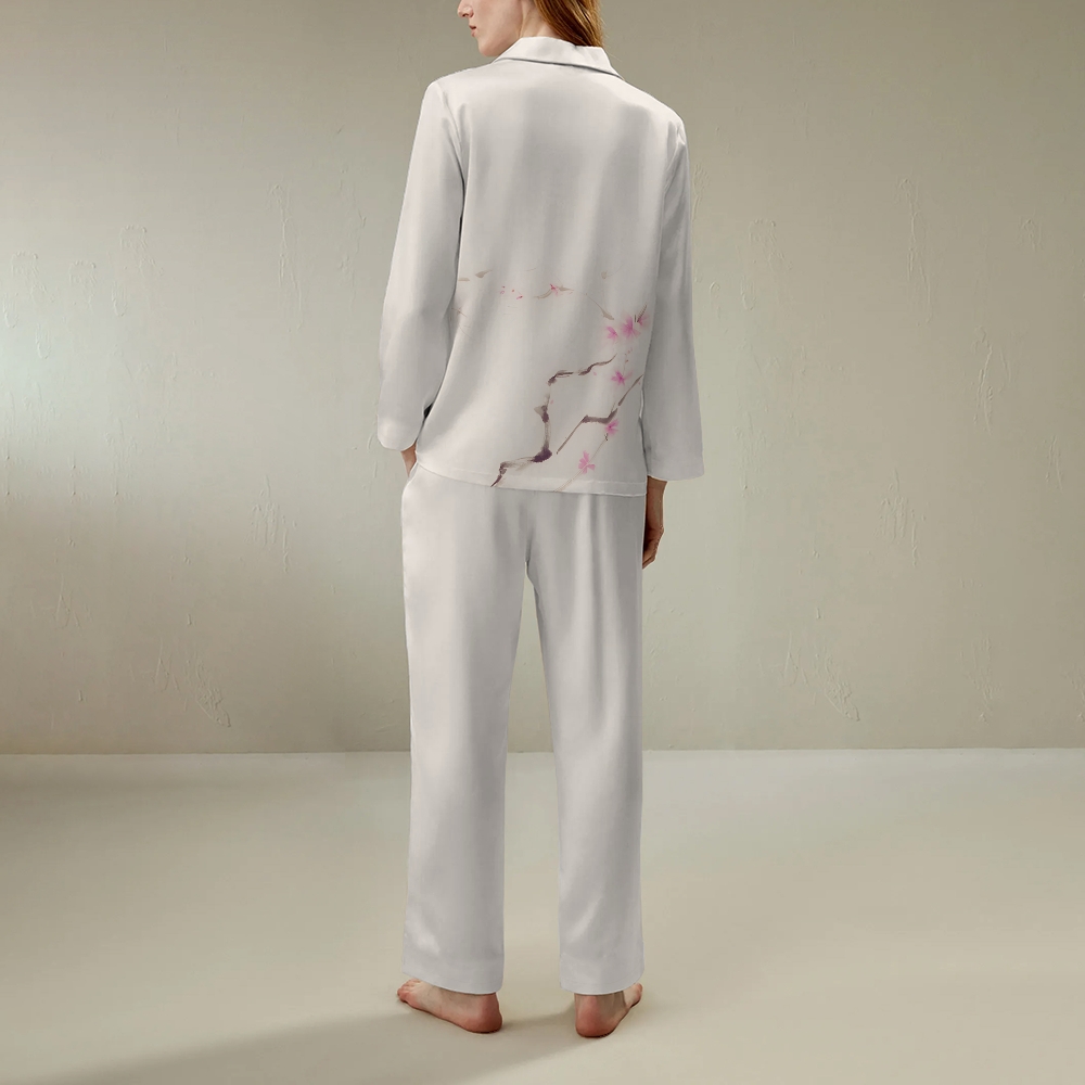 Plum Blossom Simple and Comfortable Long Sleeve Shirt and Pajama Set