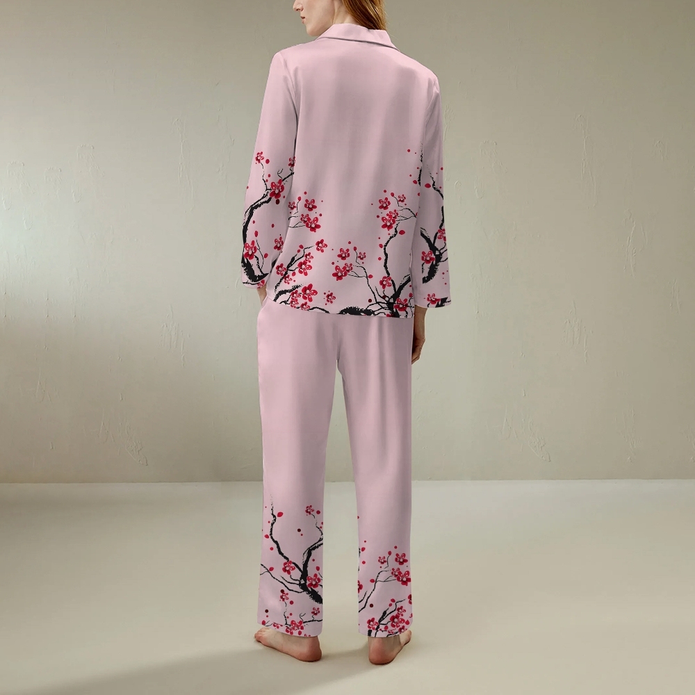 Japanese style plum blossom comfortable long sleeved shirt pajama set