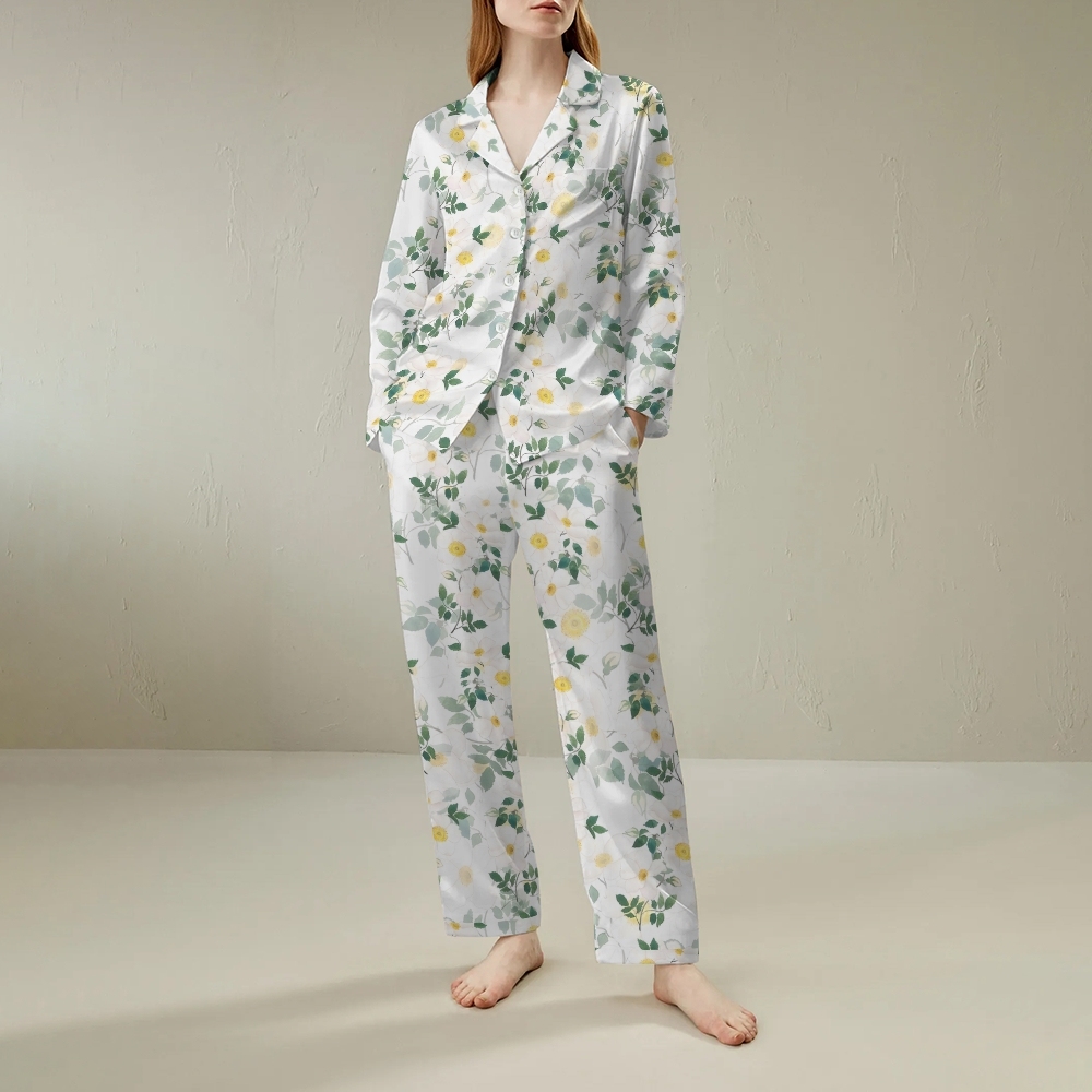 Japanese style floral comfortable long sleeved shirt and pajama set
