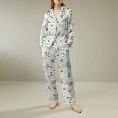 Japanese style floral comfortable long sleeved shirt and pajama set