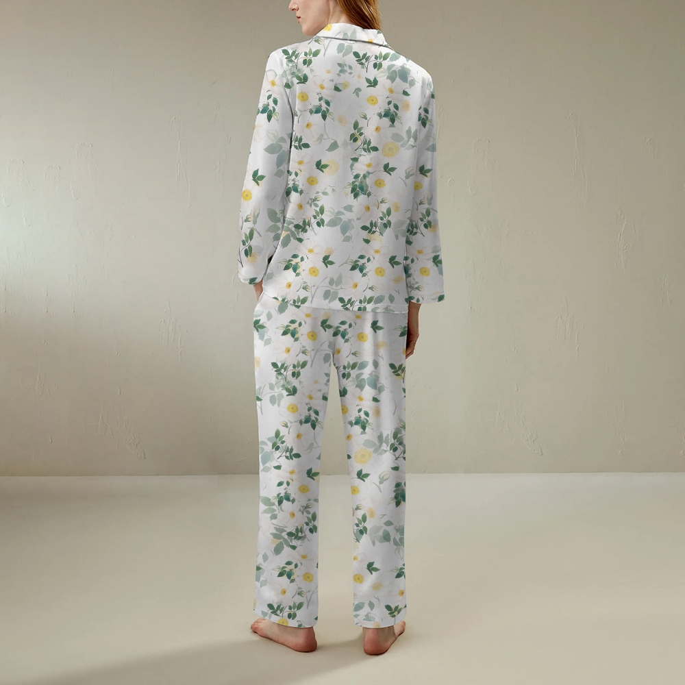 Japanese style floral comfortable long sleeved shirt and pajama set