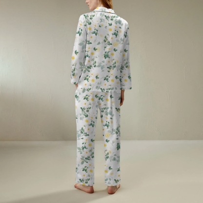 Japanese style floral comfortable long sleeved shirt and pajama set