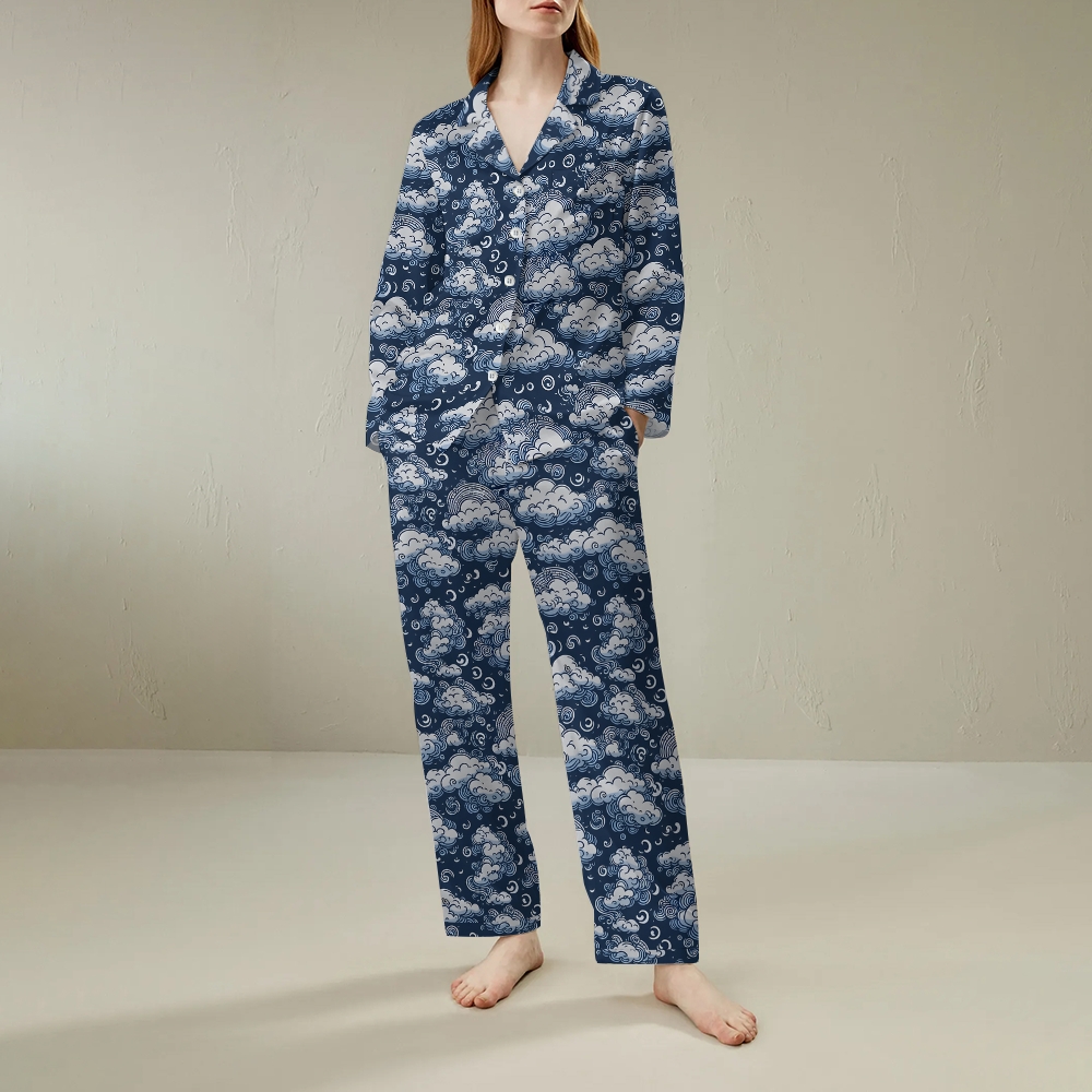 Japanese style auspicious cloud comfortable long sleeved shirt and pajama set