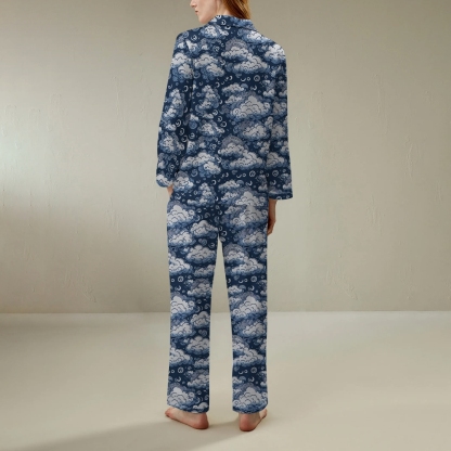 Japanese style auspicious cloud comfortable long sleeved shirt and pajama set