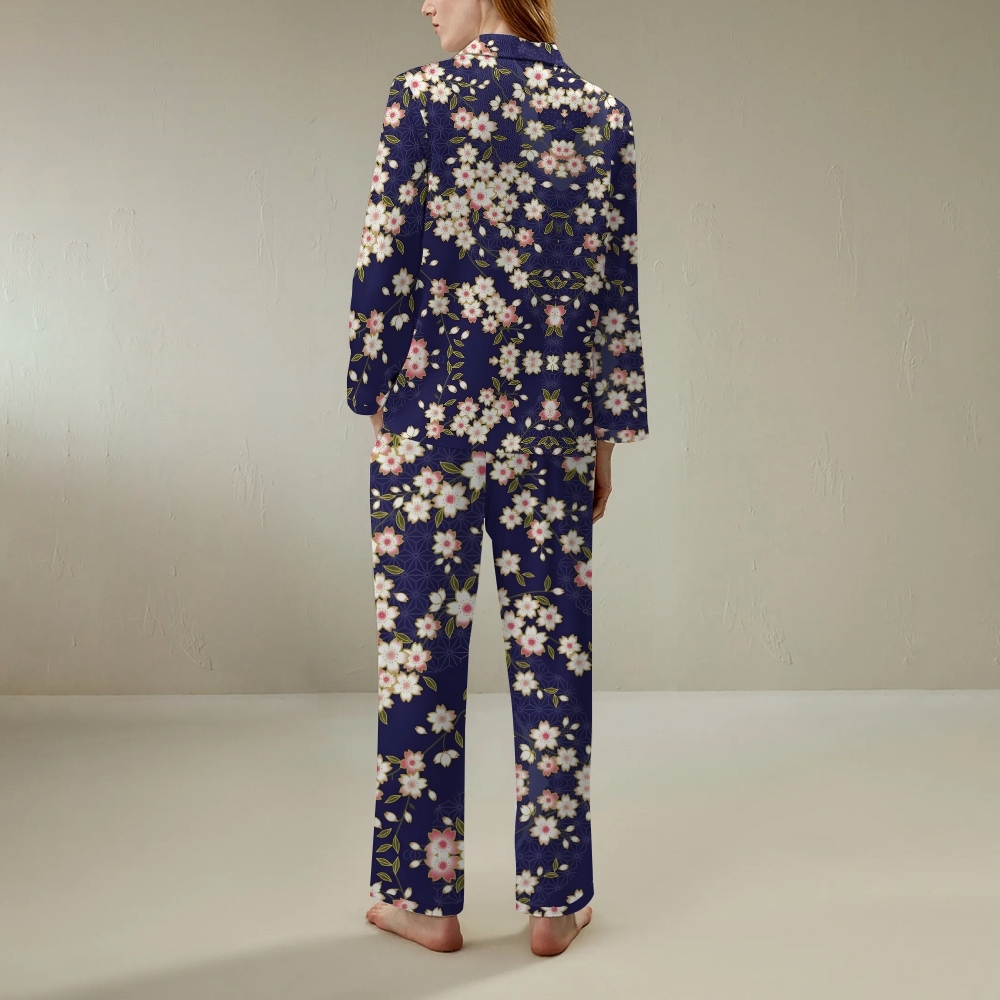 Fashionable floral comfortable long sleeved shirt pajama set
