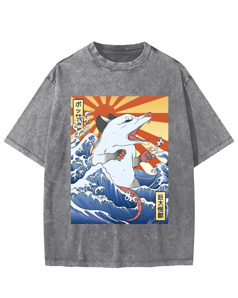 Giant Mouse Monster Vintage Washed T-shirt-Zazasy