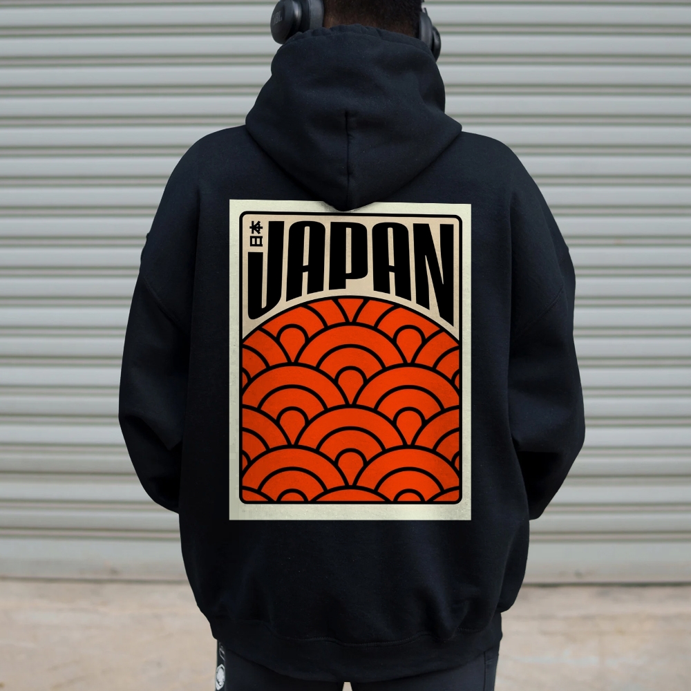 Traditional Japanese patterns Printed Back Cotton Hoodie