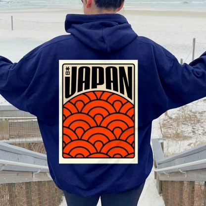 Traditional Japanese patterns Printed Back Cotton Hoodie
