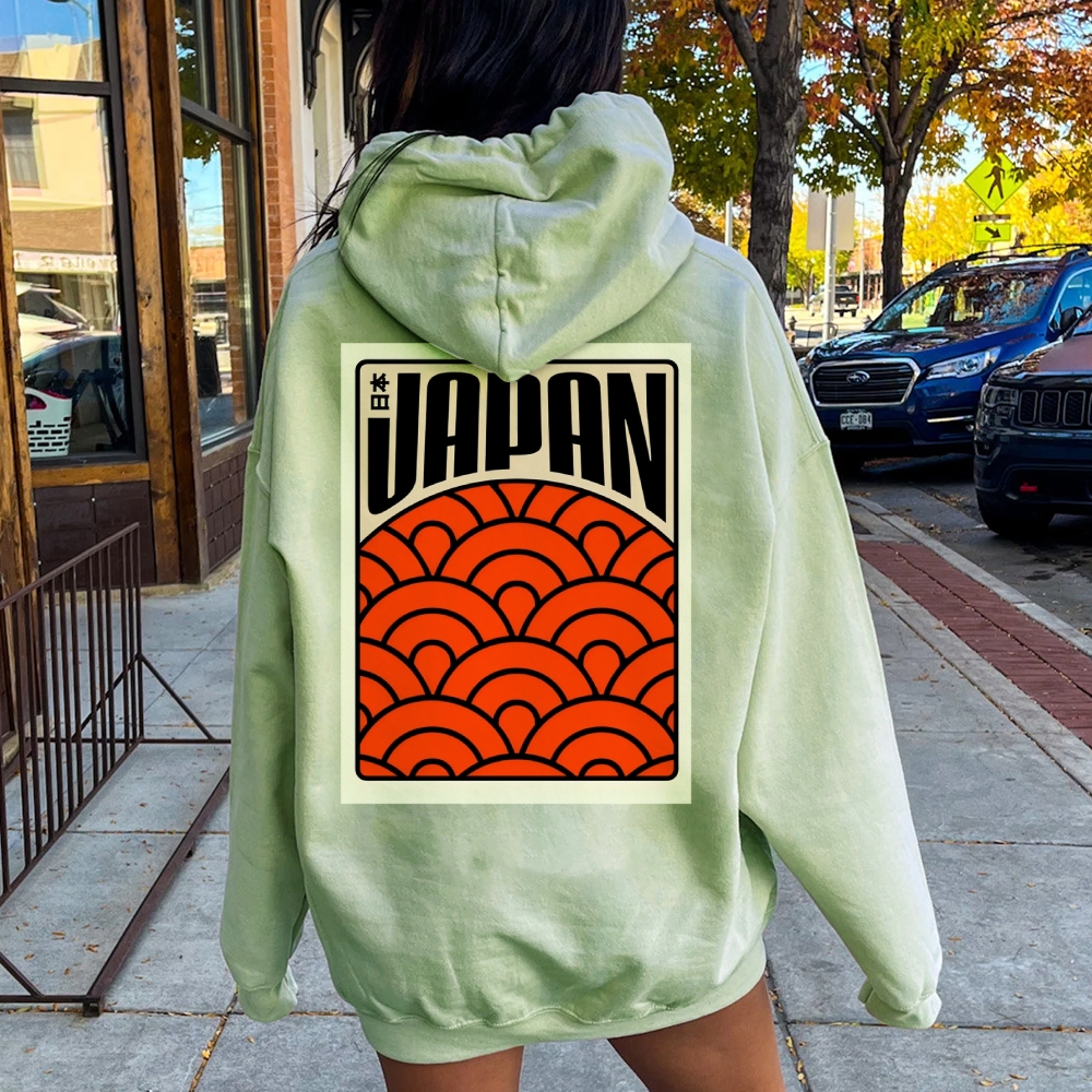 Traditional Japanese patterns Printed Back Cotton Hoodie