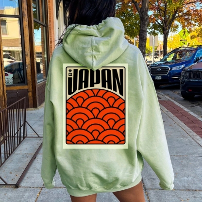 Traditional Japanese patterns Printed Back Cotton Hoodie