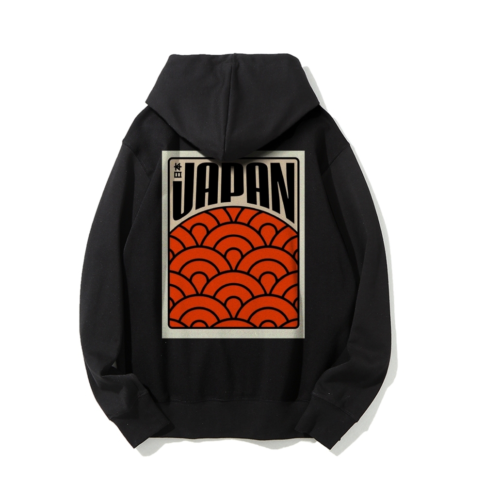 Traditional Japanese patterns Printed Back Cotton Hoodie