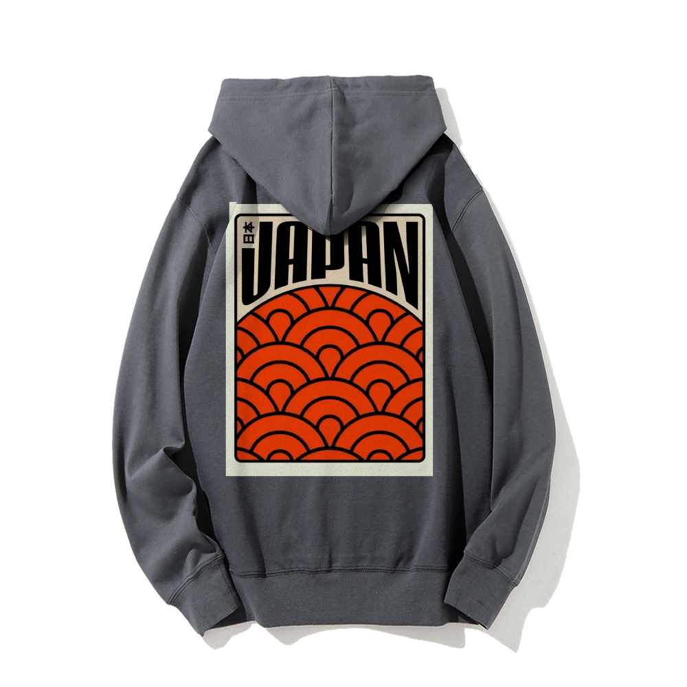Traditional Japanese patterns Printed Back Cotton Hoodie