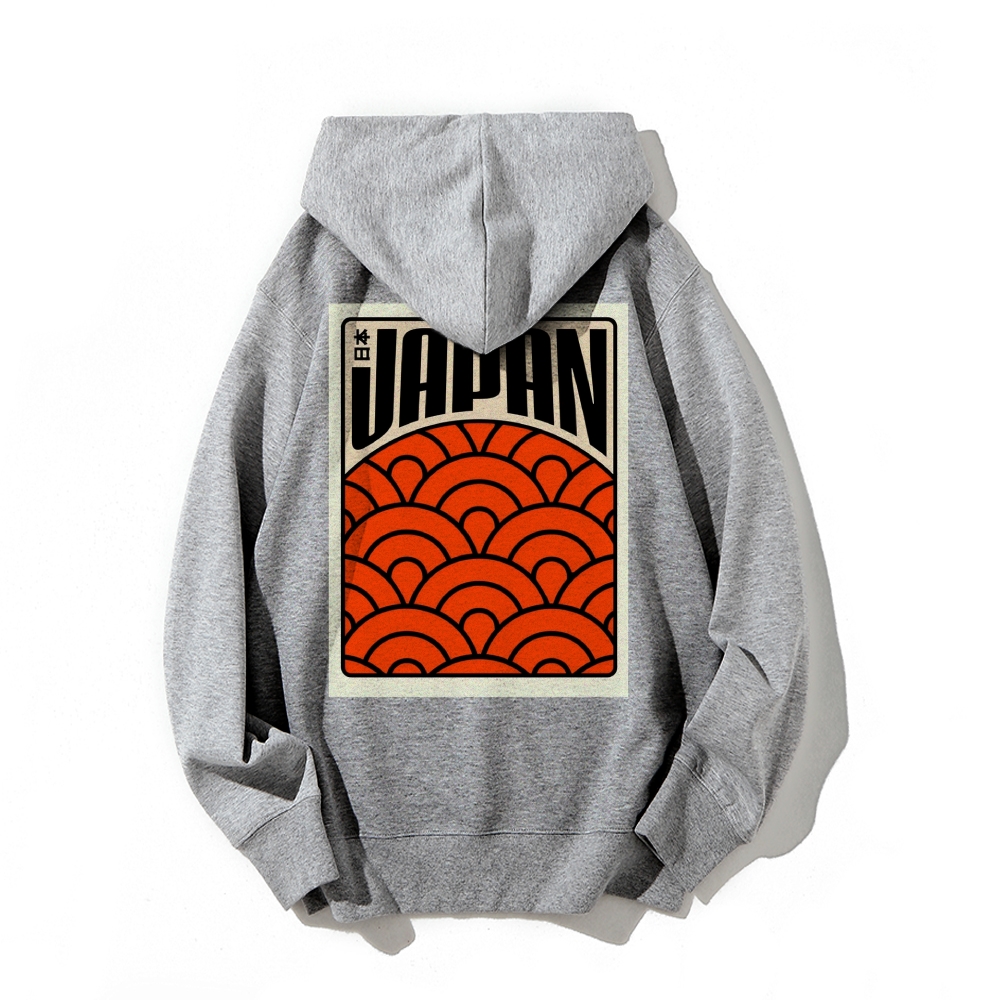 Traditional Japanese patterns Printed Back Cotton Hoodie