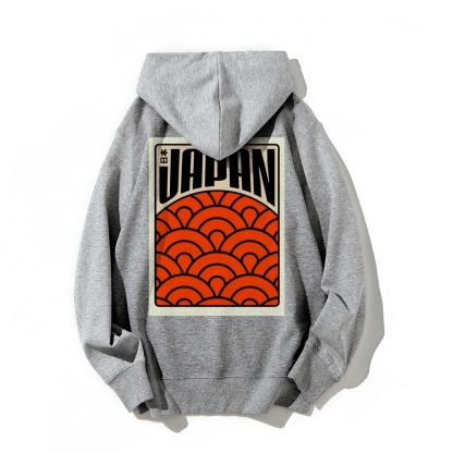 Traditional Japanese patterns Printed Back Cotton Hoodie