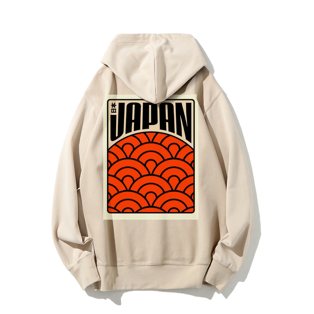 Traditional Japanese patterns Printed Back Cotton Hoodie
