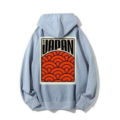 Traditional Japanese patterns Printed Back Cotton Hoodie