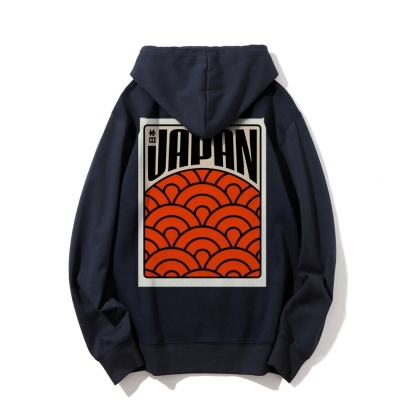 Traditional Japanese patterns Printed Back Cotton Hoodie