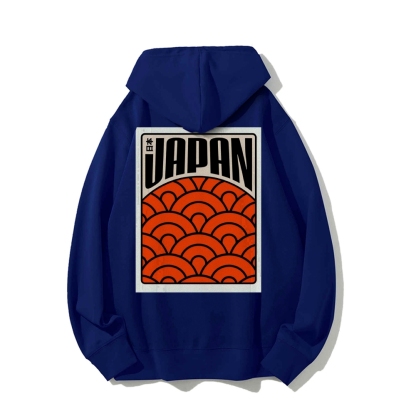 Traditional Japanese patterns Printed Back Cotton Hoodie