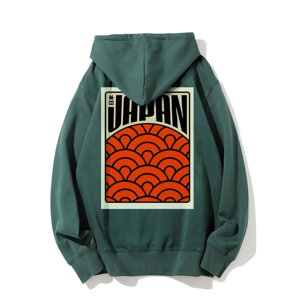 Traditional Japanese patterns Printed Back Cotton Hoodie