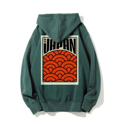 Traditional Japanese patterns Printed Back Cotton Hoodie
