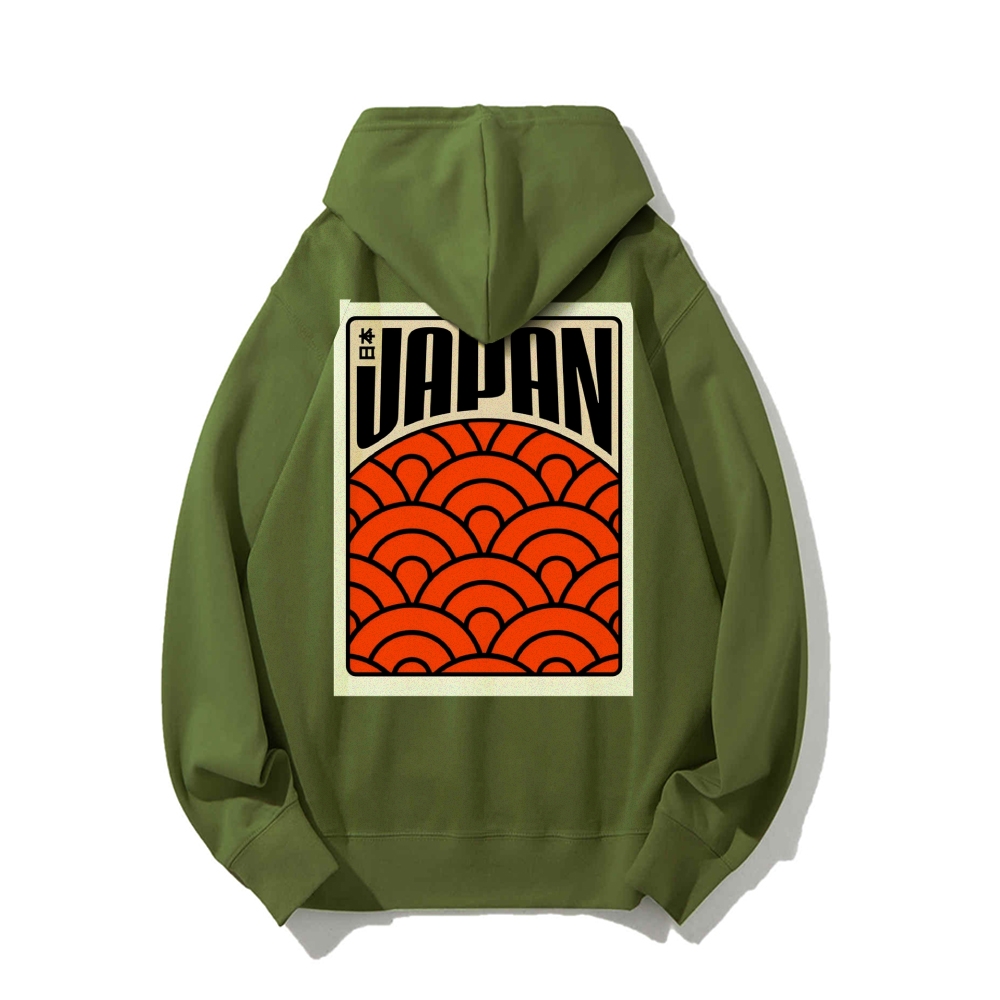 Traditional Japanese patterns Printed Back Cotton Hoodie