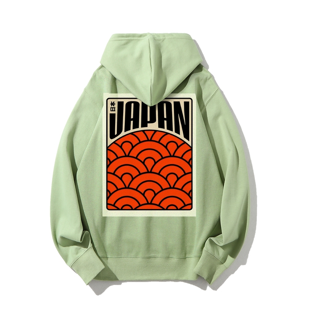 Traditional Japanese patterns Printed Back Cotton Hoodie