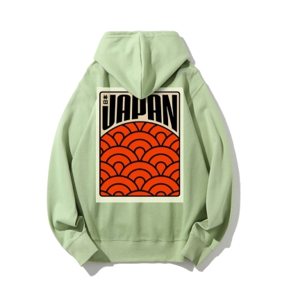 Traditional Japanese patterns Printed Back Cotton Hoodie