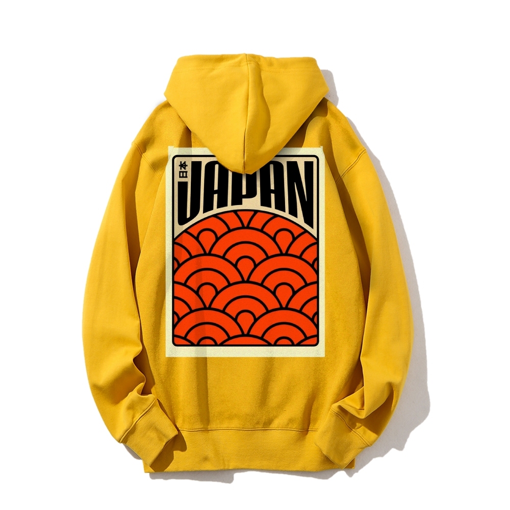 Traditional Japanese patterns Printed Back Cotton Hoodie