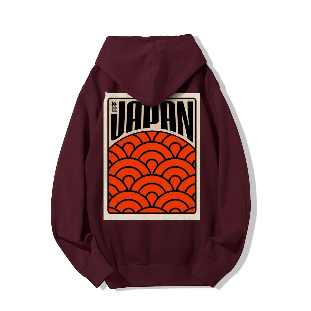 Traditional Japanese patterns Printed Back Cotton Hoodie