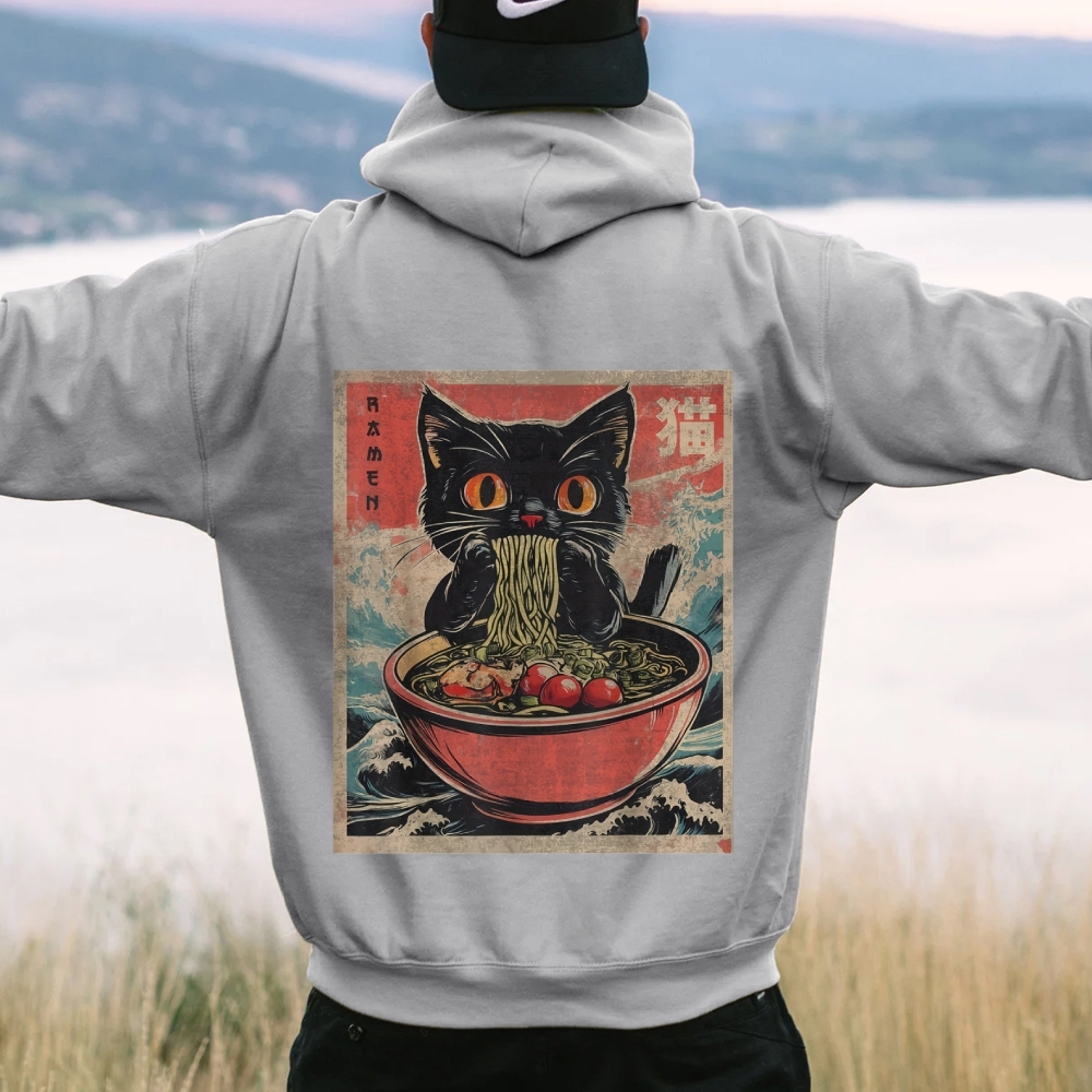 Ramen Cat Printed Back Cotton Hoodie
