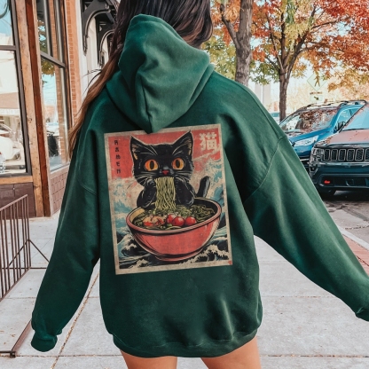 Ramen Cat Printed Back Cotton Hoodie