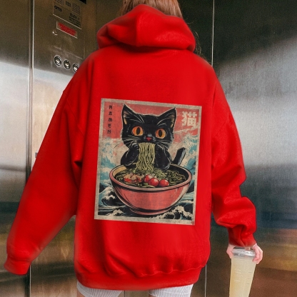 Ramen Cat Printed Back Cotton Hoodie