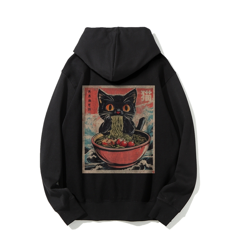 Ramen Cat Printed Back Cotton Hoodie