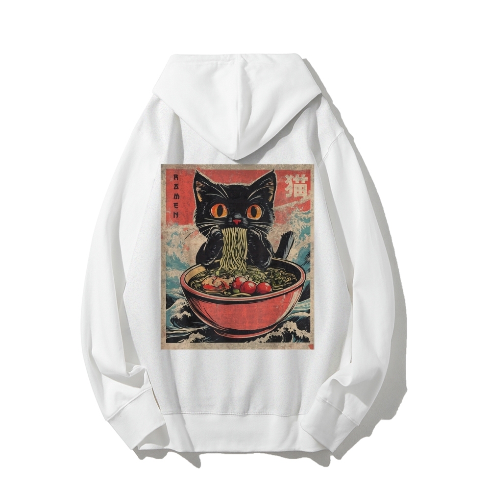Ramen Cat Printed Back Cotton Hoodie