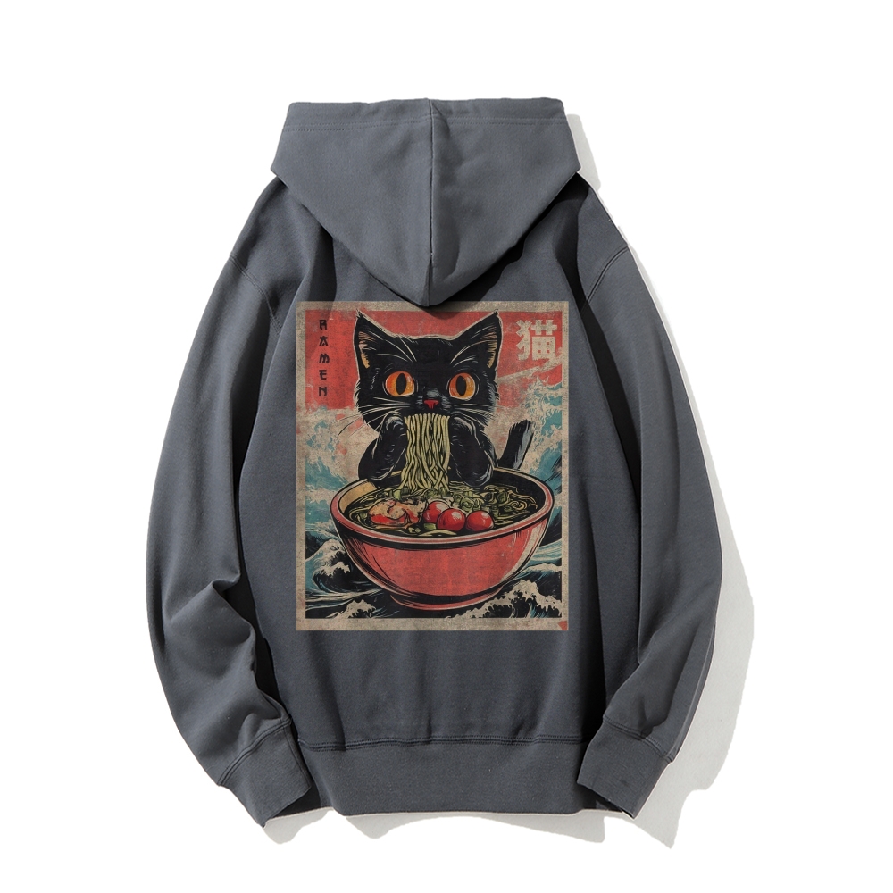 Ramen Cat Printed Back Cotton Hoodie