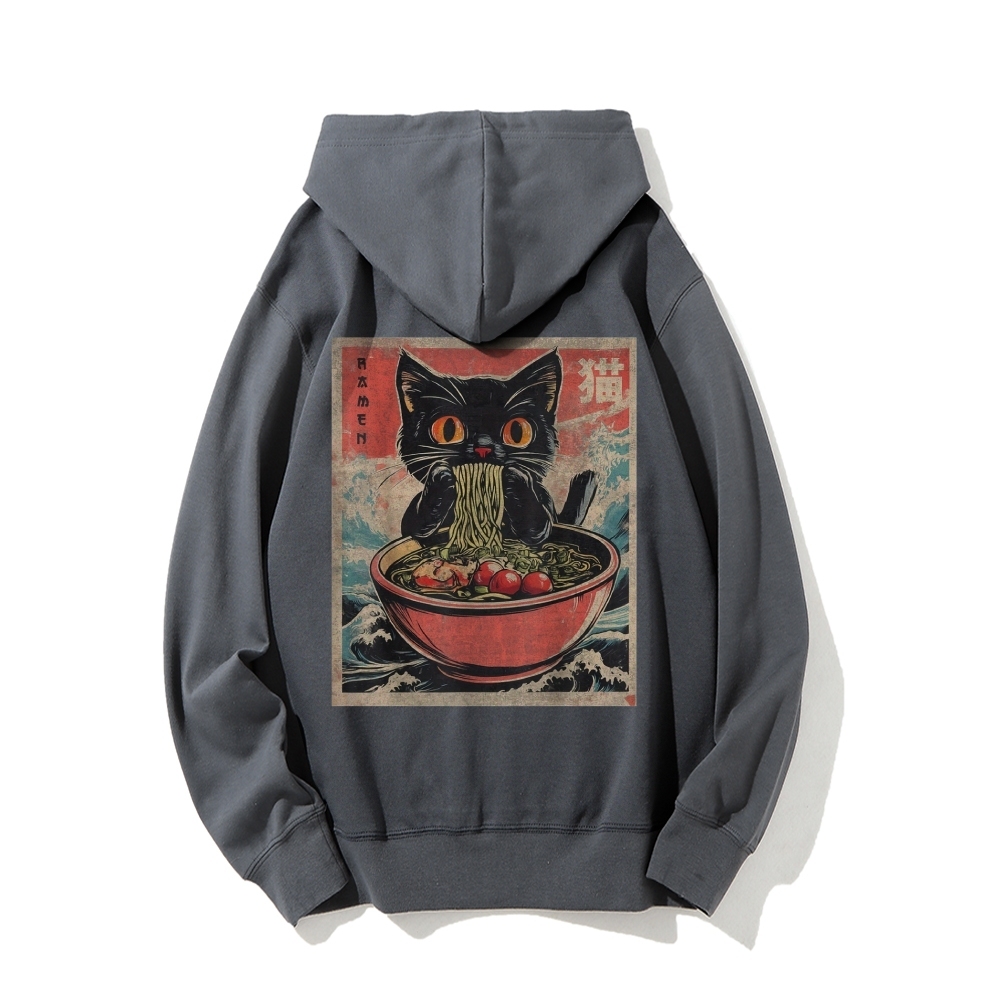 Ramen Cat Printed Back Cotton Hoodie