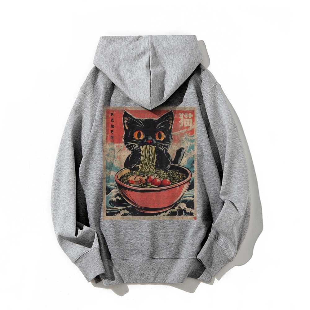 Ramen Cat Printed Back Cotton Hoodie