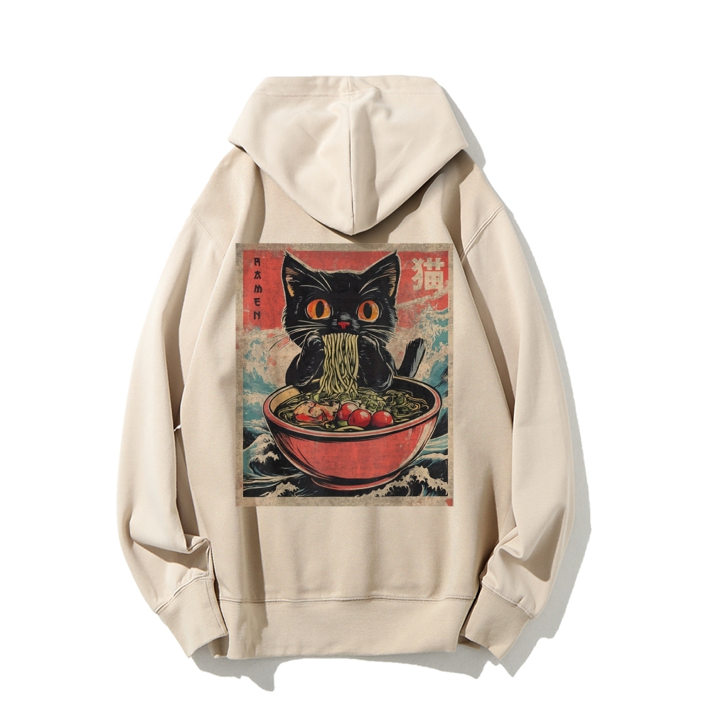 Ramen Cat Printed Back Cotton Hoodie
