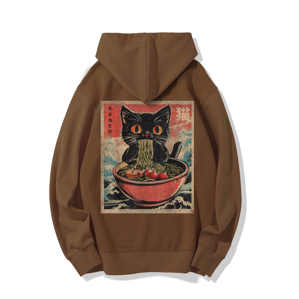 Ramen Cat Printed Back Cotton Hoodie
