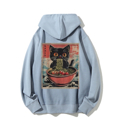 Ramen Cat Printed Back Cotton Hoodie