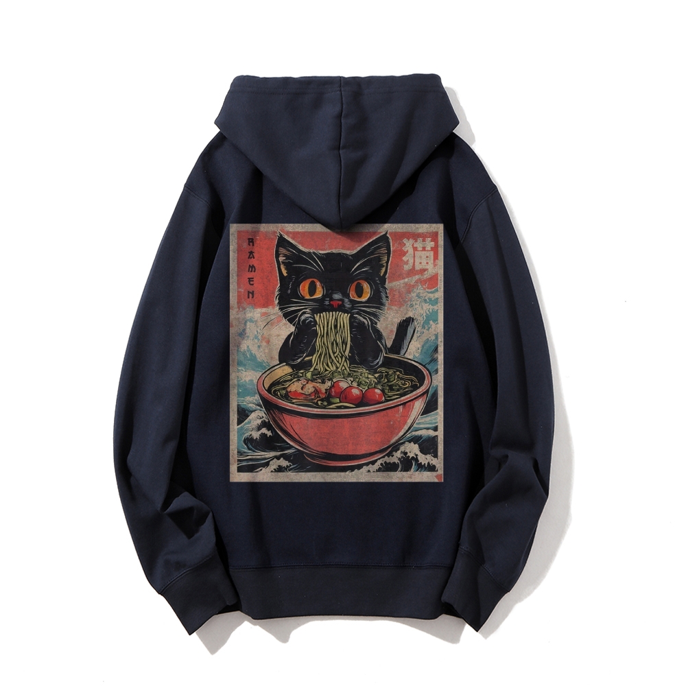 Ramen Cat Printed Back Cotton Hoodie
