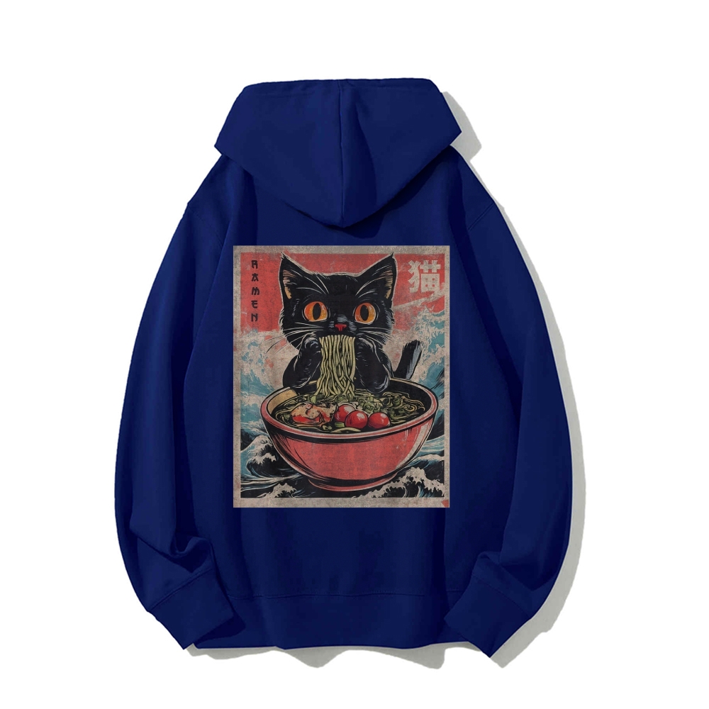 Ramen Cat Printed Back Cotton Hoodie