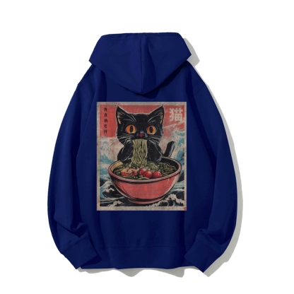 Ramen Cat Printed Back Cotton Hoodie