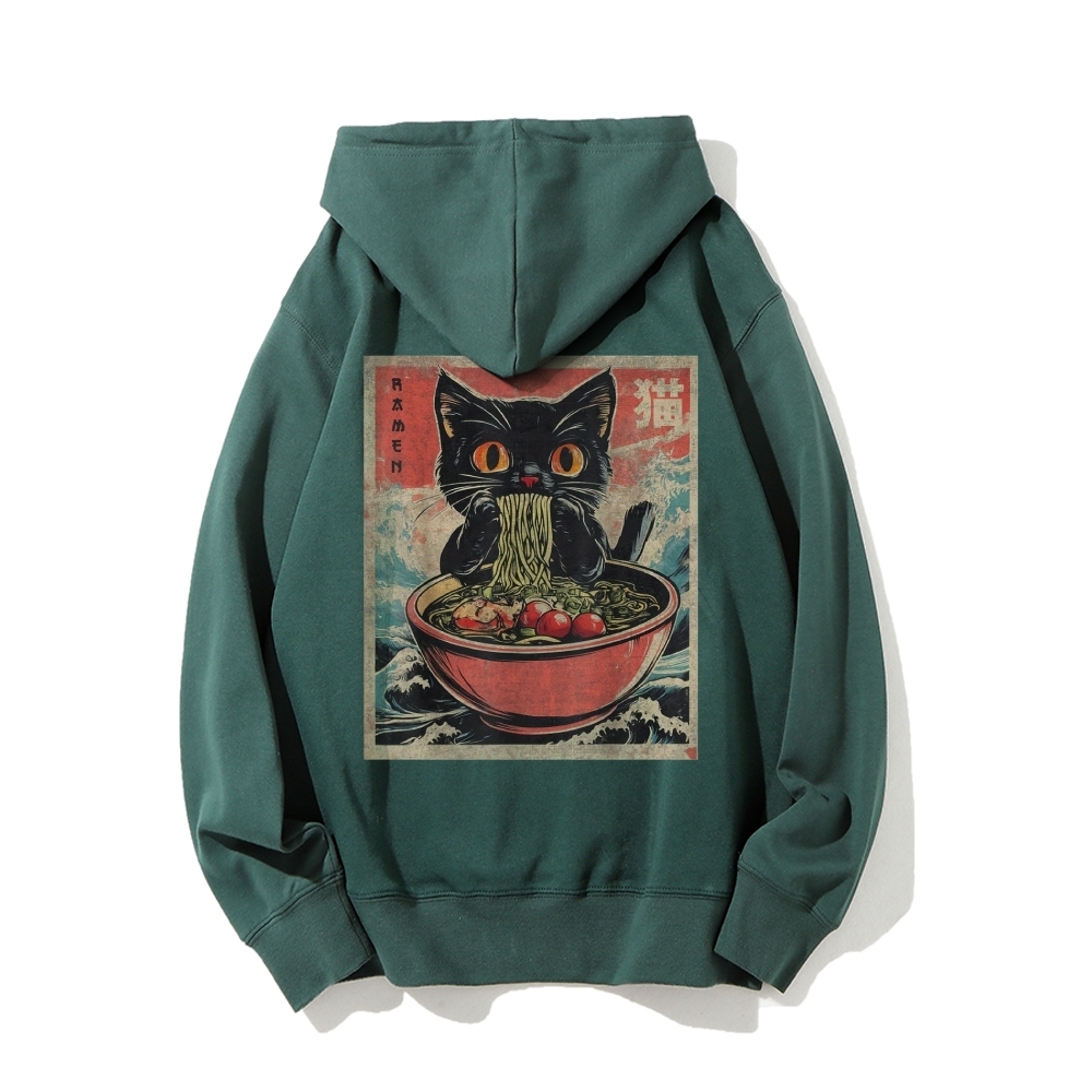 Ramen Cat Printed Back Cotton Hoodie