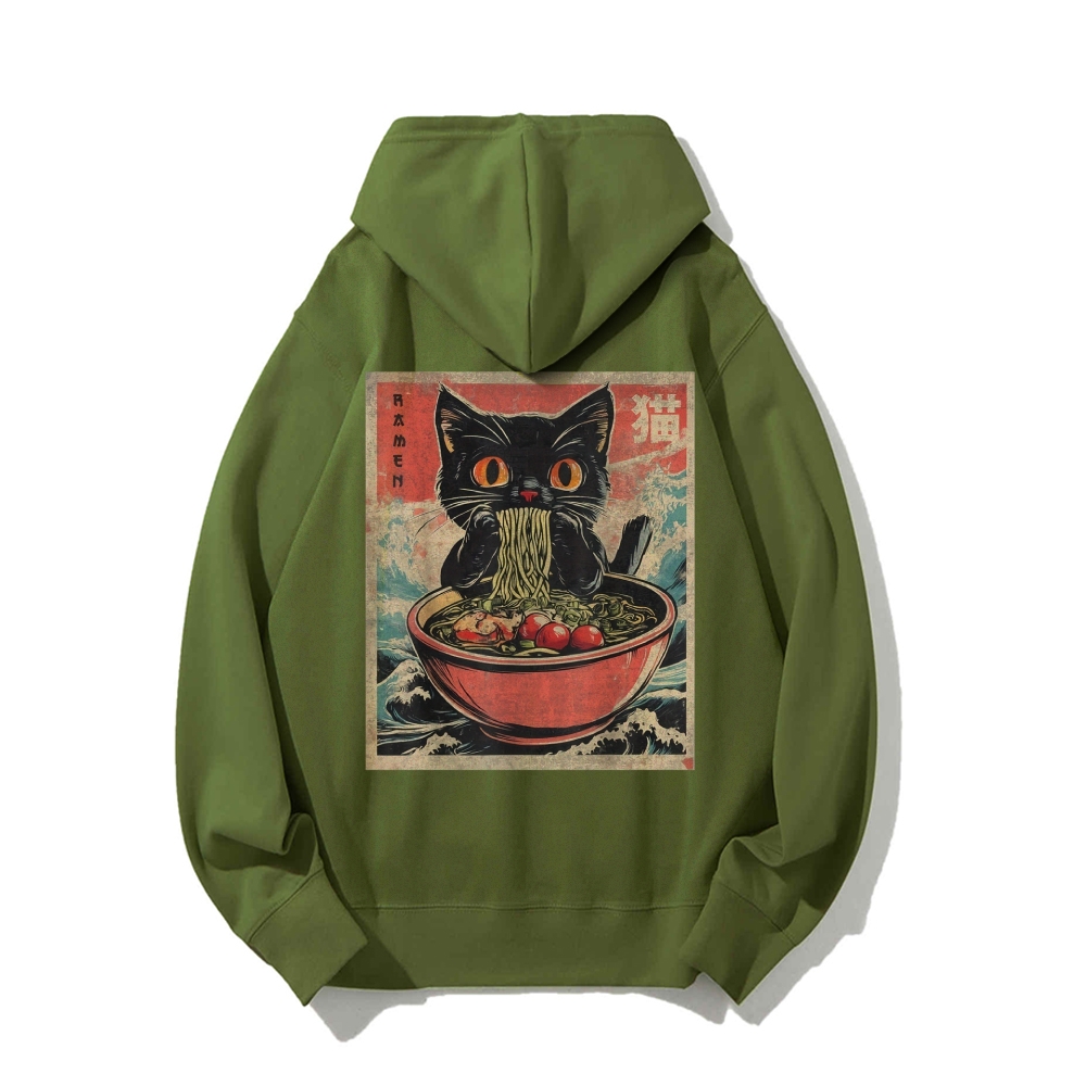 Ramen Cat Printed Back Cotton Hoodie